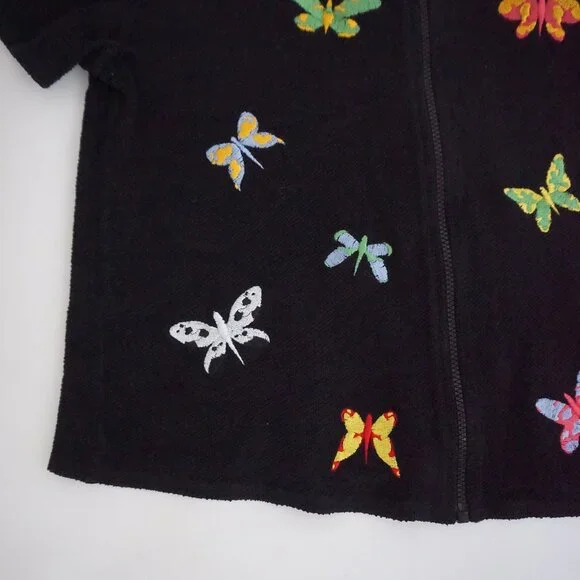 Vintage Richard Sport Black Butterfly Embroidered Zip Front Knit Vest L - Picture 6 of 9